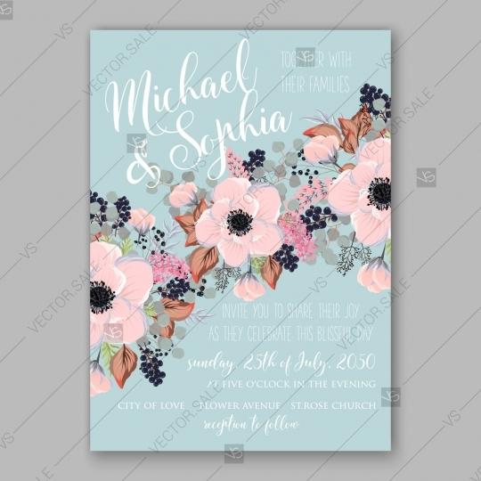 Mariage - Pink Anemone wedding invitataion vector template