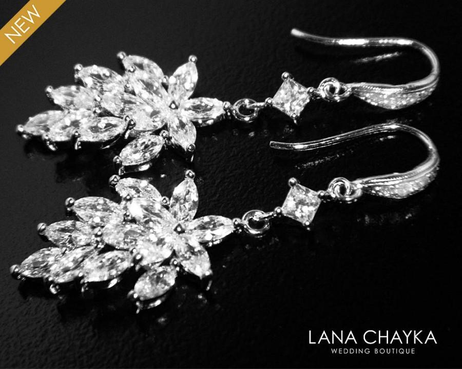 Hochzeit - Cubic Zirconia Bridal Earrings Crystal Dangle Earrings Wedding Sparkly Earrings CZ Silver Earrings Floral Crystal Bridal Earrings Weddings - $26.90 USD