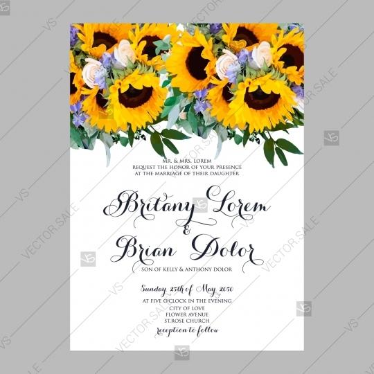 Wedding - Sunflowe Peony wedding vintage invitation vector card template