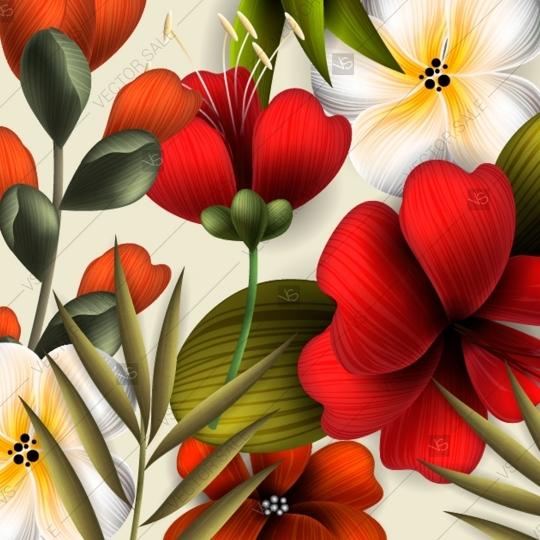 زفاف - Hibiscus, frangipani flowers seamless vector pattern