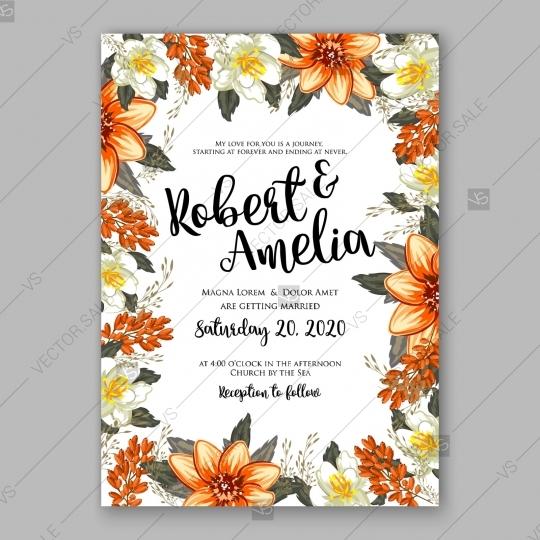 Свадьба - Orange peony wedding invitation template