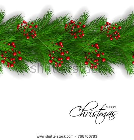 Wedding - Merry Christmas party invitation fir tree branch background with red berry