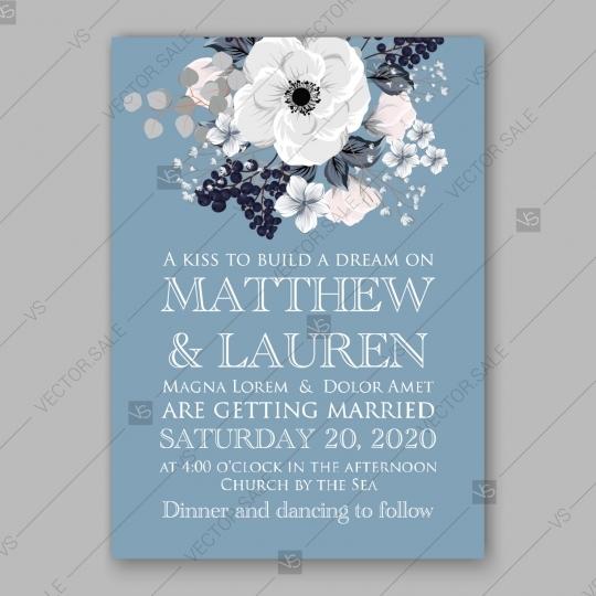 Hochzeit - Anemone Wedding Invitation Card Vector Template