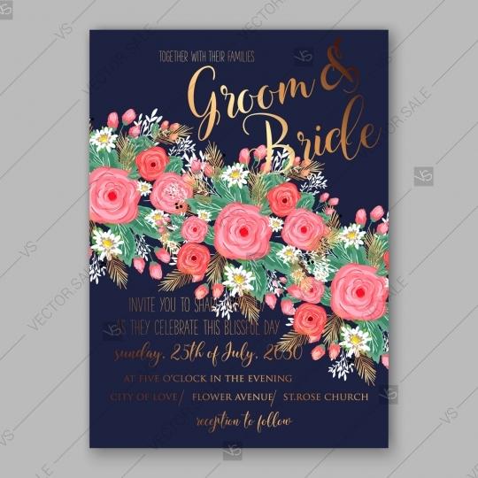 Hochzeit - Pink rose, peony wedding invitation card