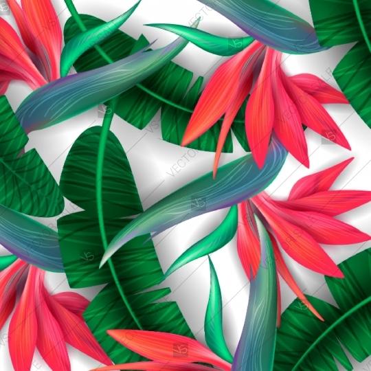 Wedding - Strelitziaand palm leaves seamless vector pattern