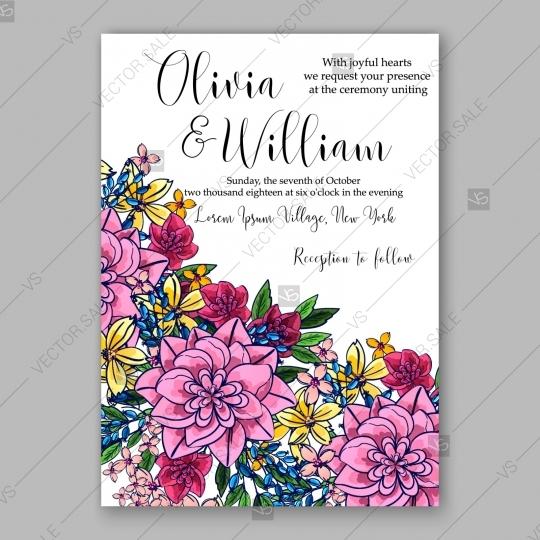 زفاف - Pink chrysanthemum wedding invitation card printable template