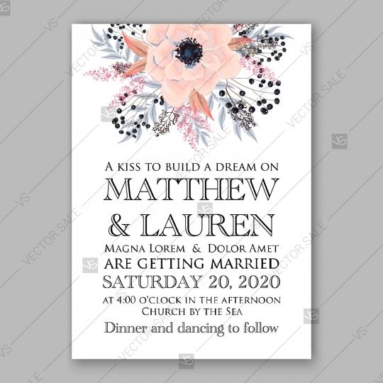 Mariage - Gentle anemone wedding invitation card printable template