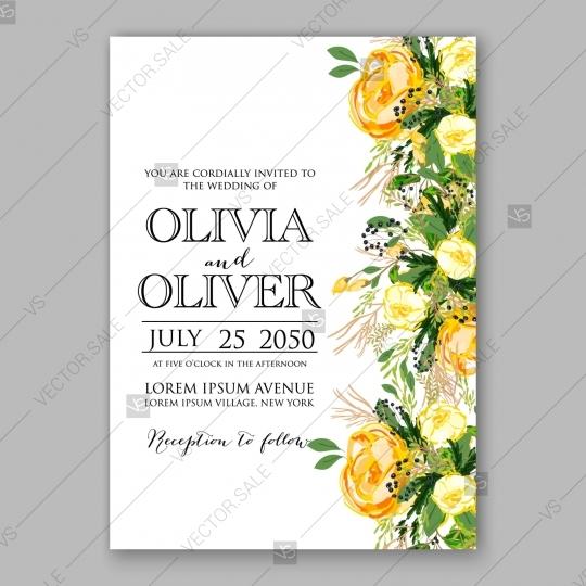 Mariage - Wedding invitation card Template Yellow rose