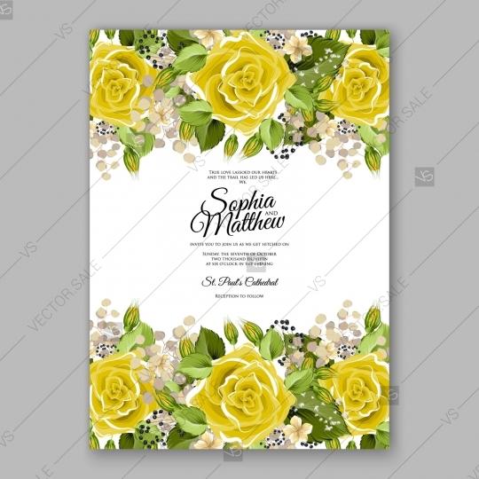 Wedding - Yellow rose floral wedding Invitation printable vector template