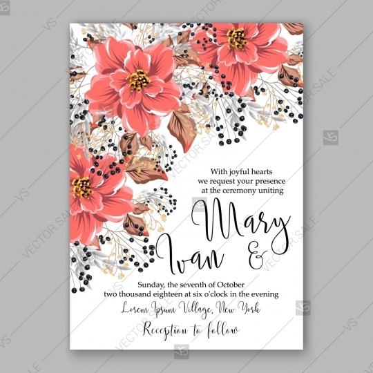 Wedding - Poinsettia, anemone wedding invitation floral template