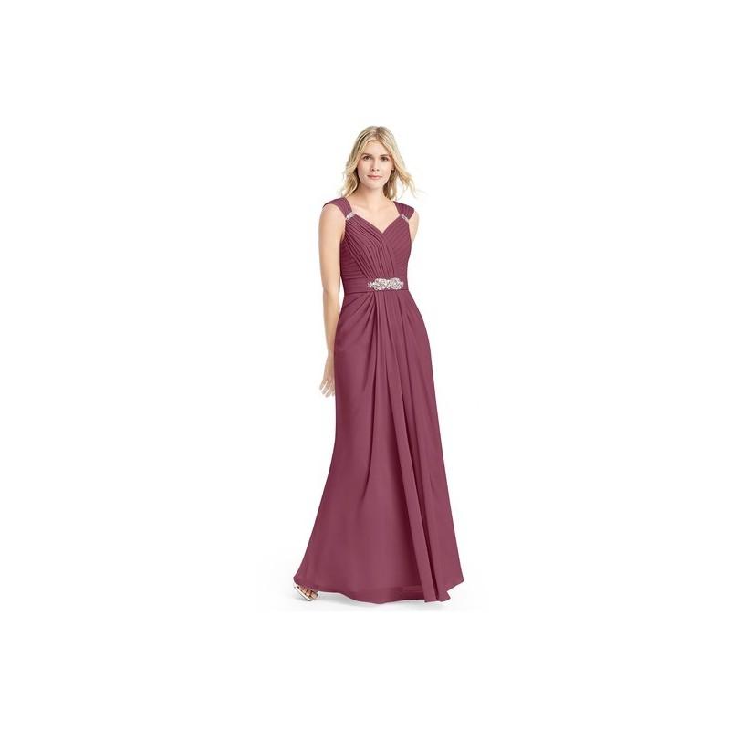 Mariage - Mulberry Azazie Charlie - V Back Chiffon V Neck Floor Length Dress - Simple Bridesmaid Dresses & Easy Wedding Dresses