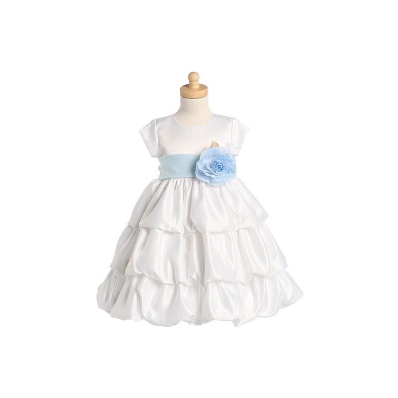 زفاف - Blossom White Three Layer Satin Bubble Dress w/ Detachable Sash & Flower Style: BL204 - Charming Wedding Party Dresses