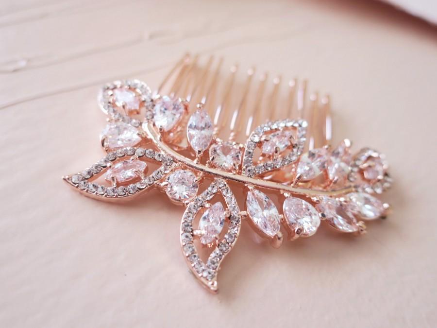 Hochzeit - Blush Hair Comb Rose Gold Bridal Comb Blush Wedding Hair Accessories Pink Leaves Crystal Bridal Hair Comb Flapper Headpiece LEXY Hairpiece - $49.00 USD