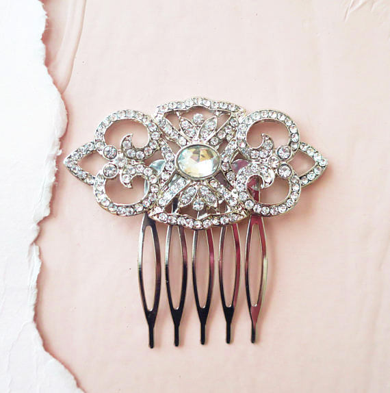 Mariage - Art Deco Inspired Bridal Crystal Headpiece Vintage Wedding Hair Comb 1920s Gatsby Downton Abbey Side Comb AMELIA Bridesmaid Hair Pin - $33.00 USD