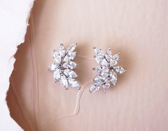 Mariage - 1920s Crystal Bridal Earrings Cluster Earrings Wedding Studs Gatsby Cubic Zirconia Marquise Earrings Vintage Style Statement Bridal Jewelry - $49.00 USD