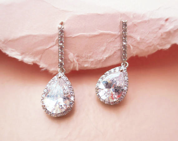 Hochzeit - Crystal Bridal Earrings Drop AAA Grade Crystal Wedding Earrings Teardrop Art Deco CZ Bridal Earrings Delicate Gatsby Sparkly ALVIRA Luxury - $48.00 USD