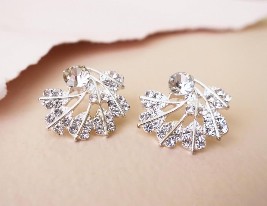 Mariage - Art Deco Inspired Bridal Crystal Stud Earrings Great Gatsby Wedding Jewelry Silver Fan Stud Sparkly Earrings 1920s 1930s Vintage Bride COLIN - $37.00 USD