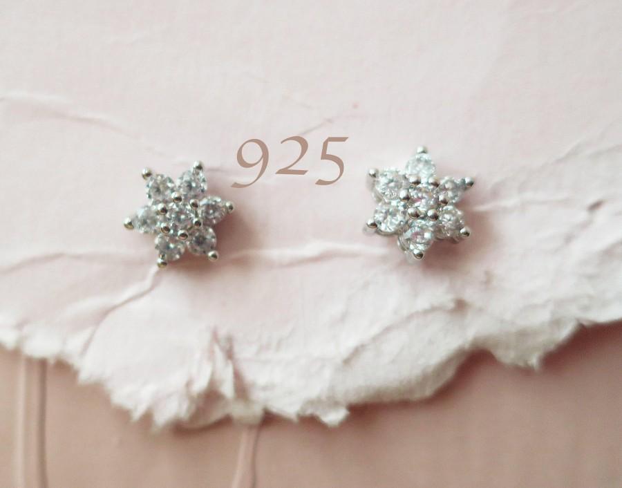 Hochzeit - Snowflake Stud Earrings Tiny Crystal Earrings Bridal Crystal Earring Studs Winter Wedding Cubic Zirconia Stud - $26.00 USD