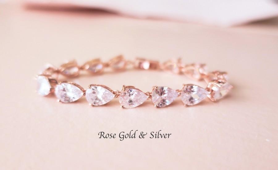 Свадьба - Rose Gold Crystal Bracelet AAA Grade Cubic Zirconia Art Deco Wedding Bracelet Old Hollywood Bridal Jewelry Yellow Gold Silver Teardrop MISTY - $56.00 USD