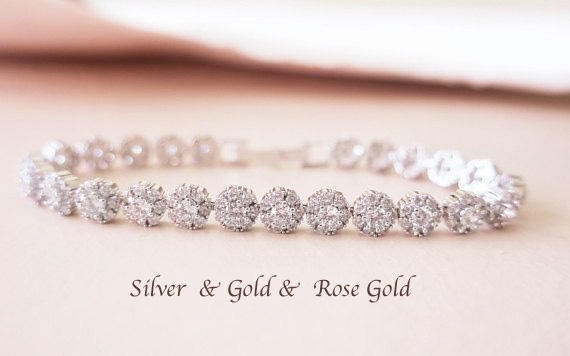 Hochzeit - Sparkling Crystal Bridal Bracelet AAA Grade Cubic Zirconia Crystal Wedding Bracelet Art Deco CZ Tennis Bracelet Gold Silver Rose Gold ZARA - $57.00 USD