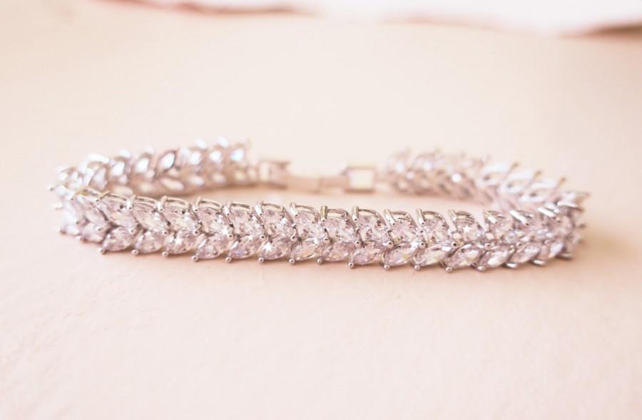 Свадьба - Bridal Bracelet Crystal Wedding Jewelry Grade AAA Cubic Zirconia Bridal Crystal Bracelet Art Deco Grecian Leaf Leaves Old Hollywood KARENA - $64.00 USD