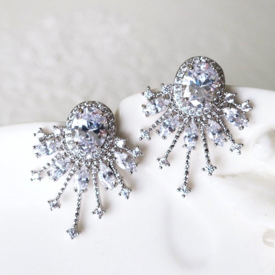 Mariage - PARLA Art Deco Large Stud Bridal Earrings