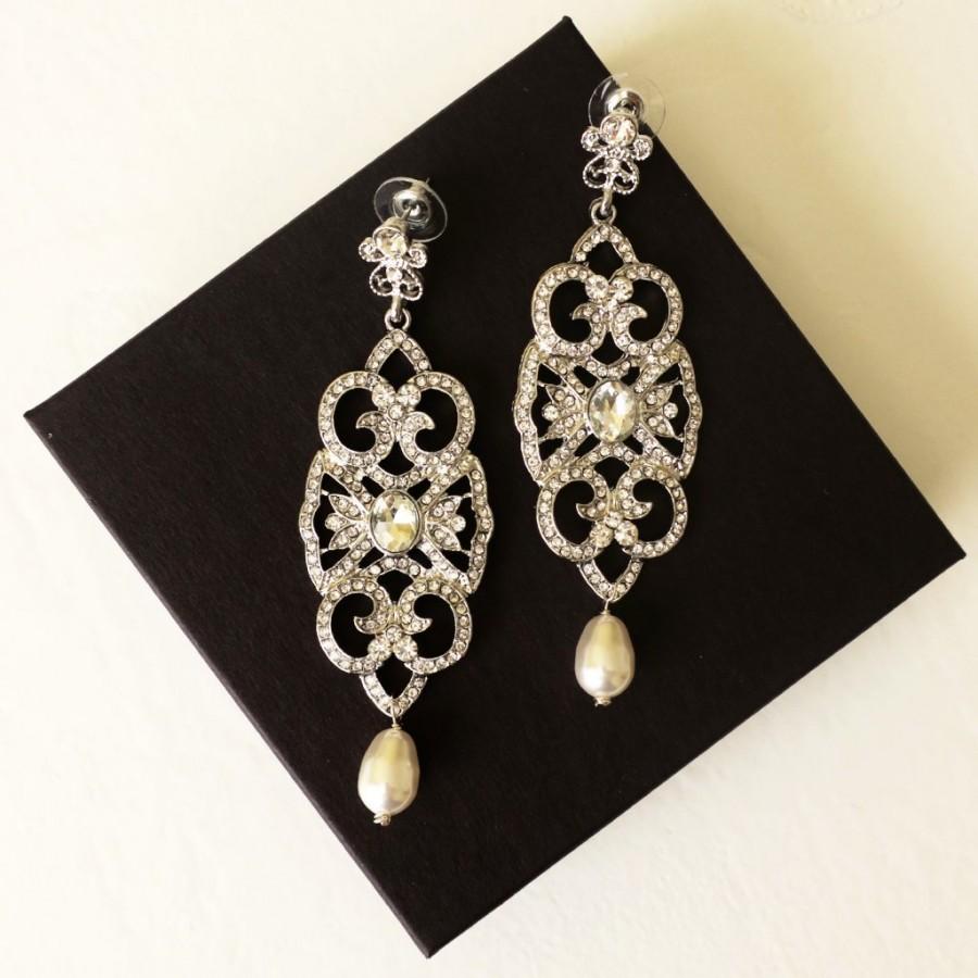 Hochzeit - KATHRYN Vintage Inspired Crystal Bridal Earrings