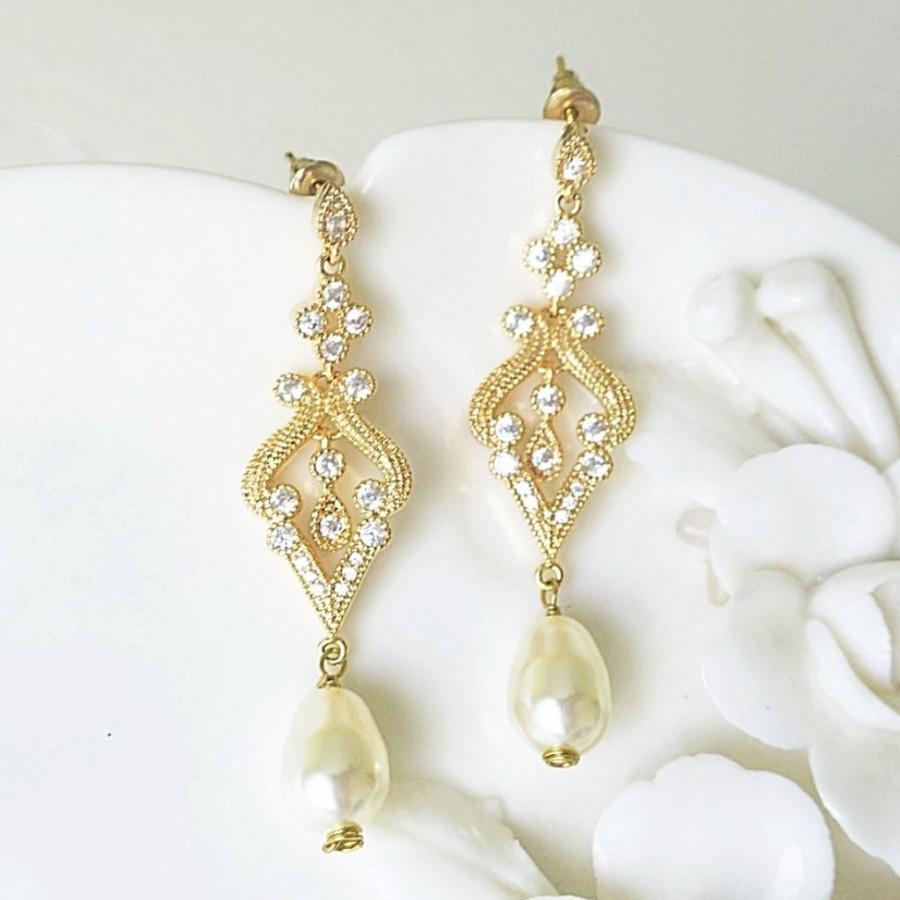 Hochzeit - 1920's Gold Bridal Earrings