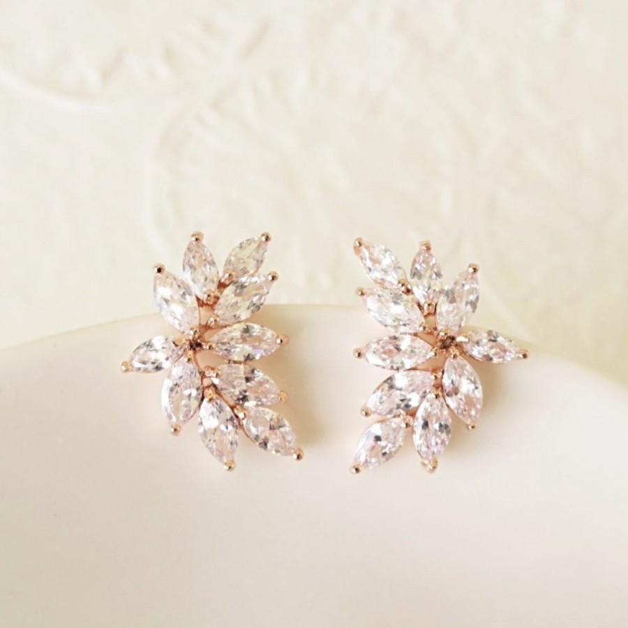 Mariage - MABEL Rose Gold Bridal Zirconia Earrings