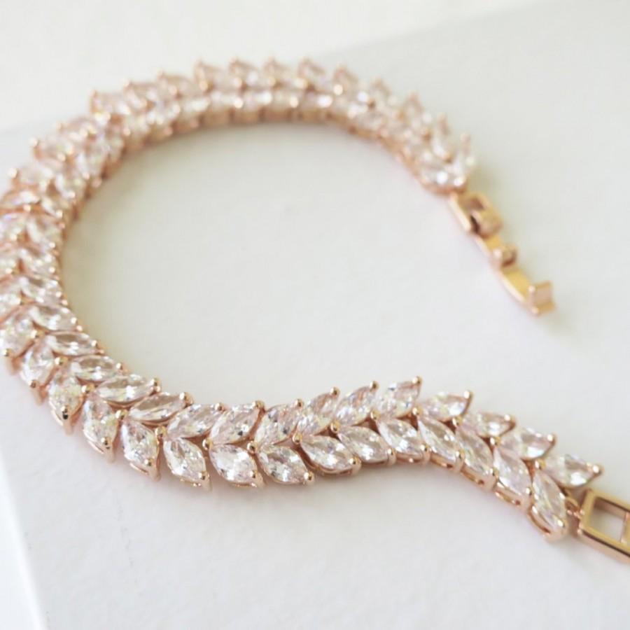 Свадьба - Rose Gold Crystal Bridal Bracelet RAQUEL