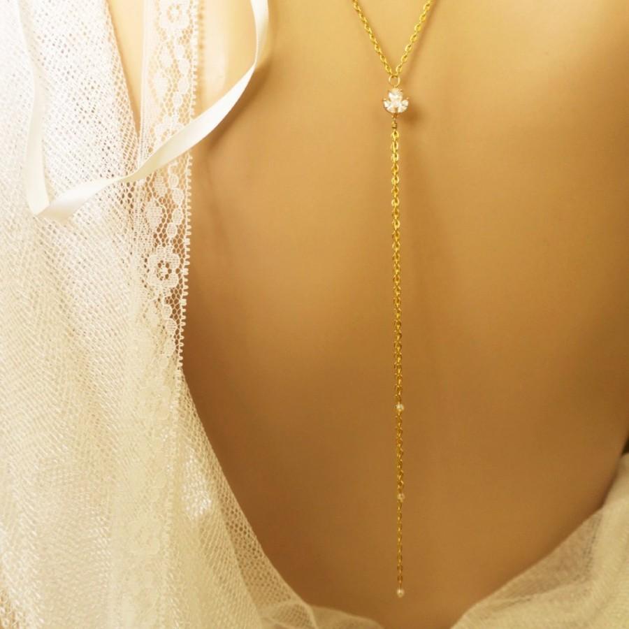 زفاف - MISTY Bridal Backdrop Necklace, Crystal Back Wedding Jewelry
