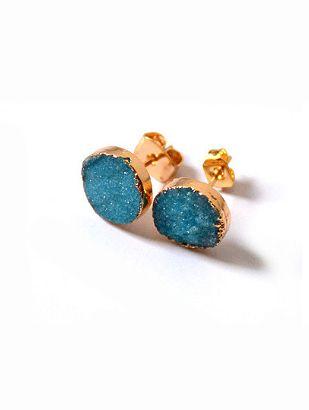 Mariage - 14K Rose Gold 10mm Round Blue Pink Green Natural Druzy Stud Earrings