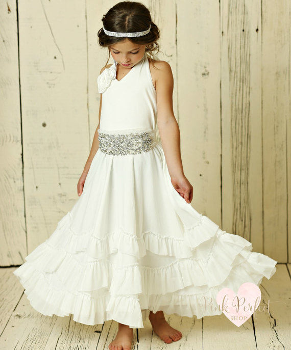 Hochzeit - Flower girl dress,beach flower girl dress, Ivory rustic flower girl,bohemian flower girl dress,country flower girl dress,flower girl dresses