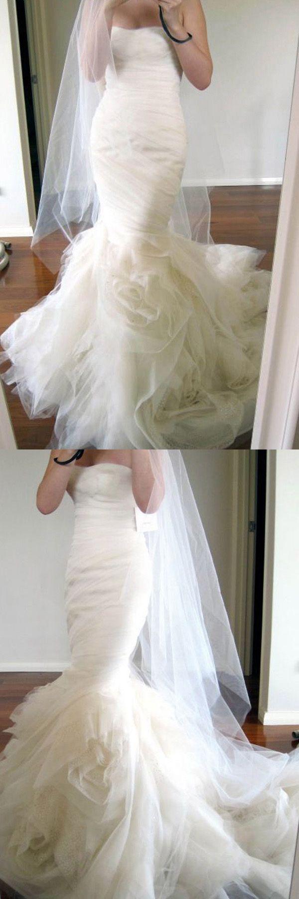 Mariage - Sweetheart Sweep Train Tiered Mermaid Ivory Wedding Dress Ruched WD162