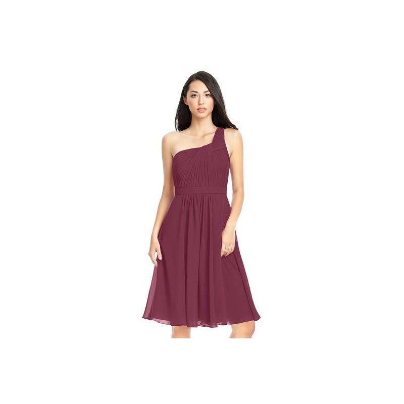 زفاف - Mulberry Azazie Camellia - Strap Detail One Shoulder Knee Length Chiffon Dress - Charming Bridesmaids Store