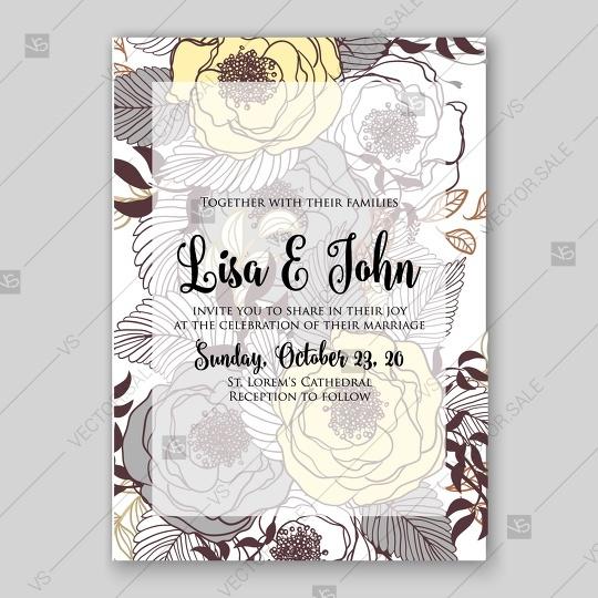 Hochzeit - Wedding invitation gray and yellow ranunculus vector flowers background