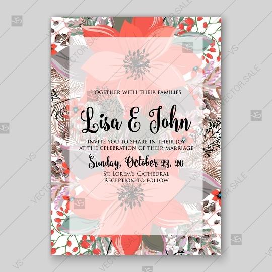 Mariage - Coral poinsettia vector flowers winter wreath for winter wedding invitation