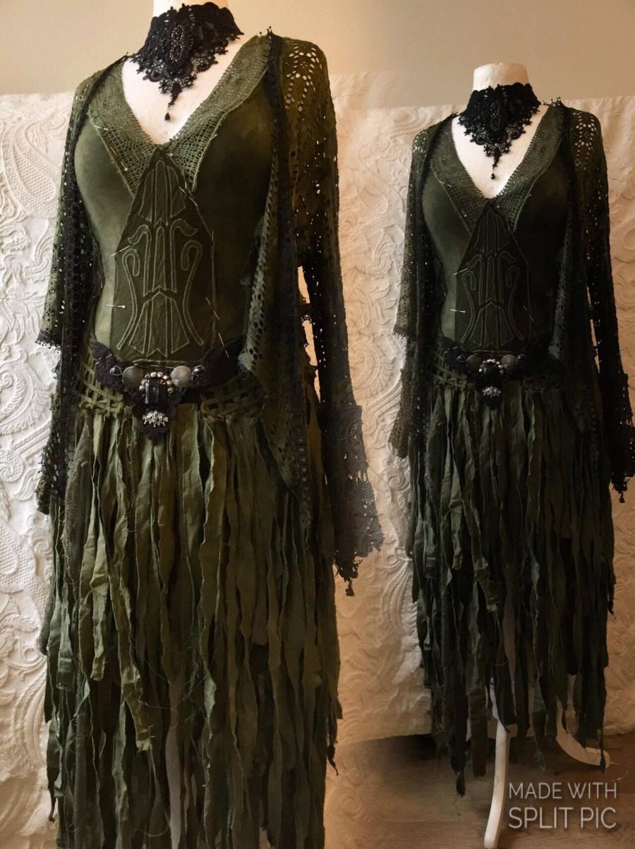 Hochzeit - Woodland wedding dress tattered,elven wedding dress,boho wedding dress green,forest maiden wedding dress,Rawrags new year dress,Christmas