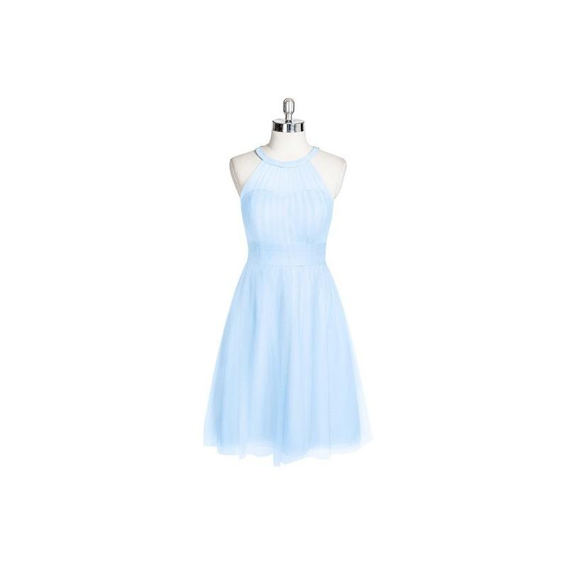 Hochzeit - Sky_blue Azazie Mackenzie - Knee Length Halter Illusion Tulle Dress - Simple Bridesmaid Dresses & Easy Wedding Dresses