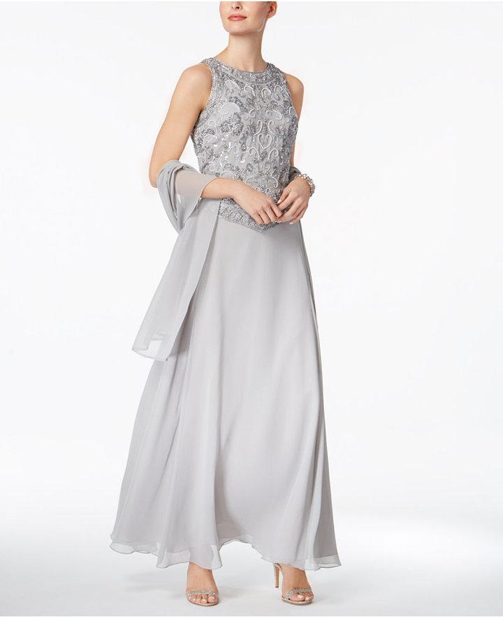 Hochzeit - J Kara Illusion 2-Pc. Sequined Gown with Shawl