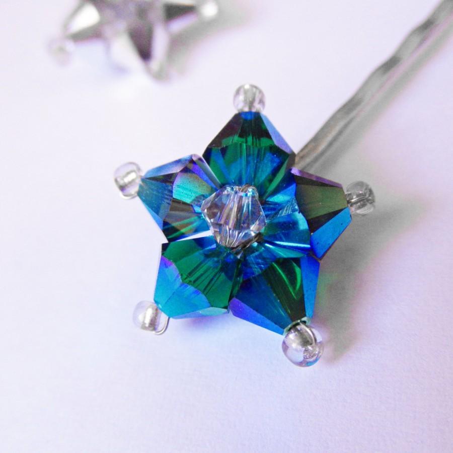 Wedding - Star Hair Pin - Shooting Star - Metallic Blue Silver Swarovski Crystal Hair Accessory