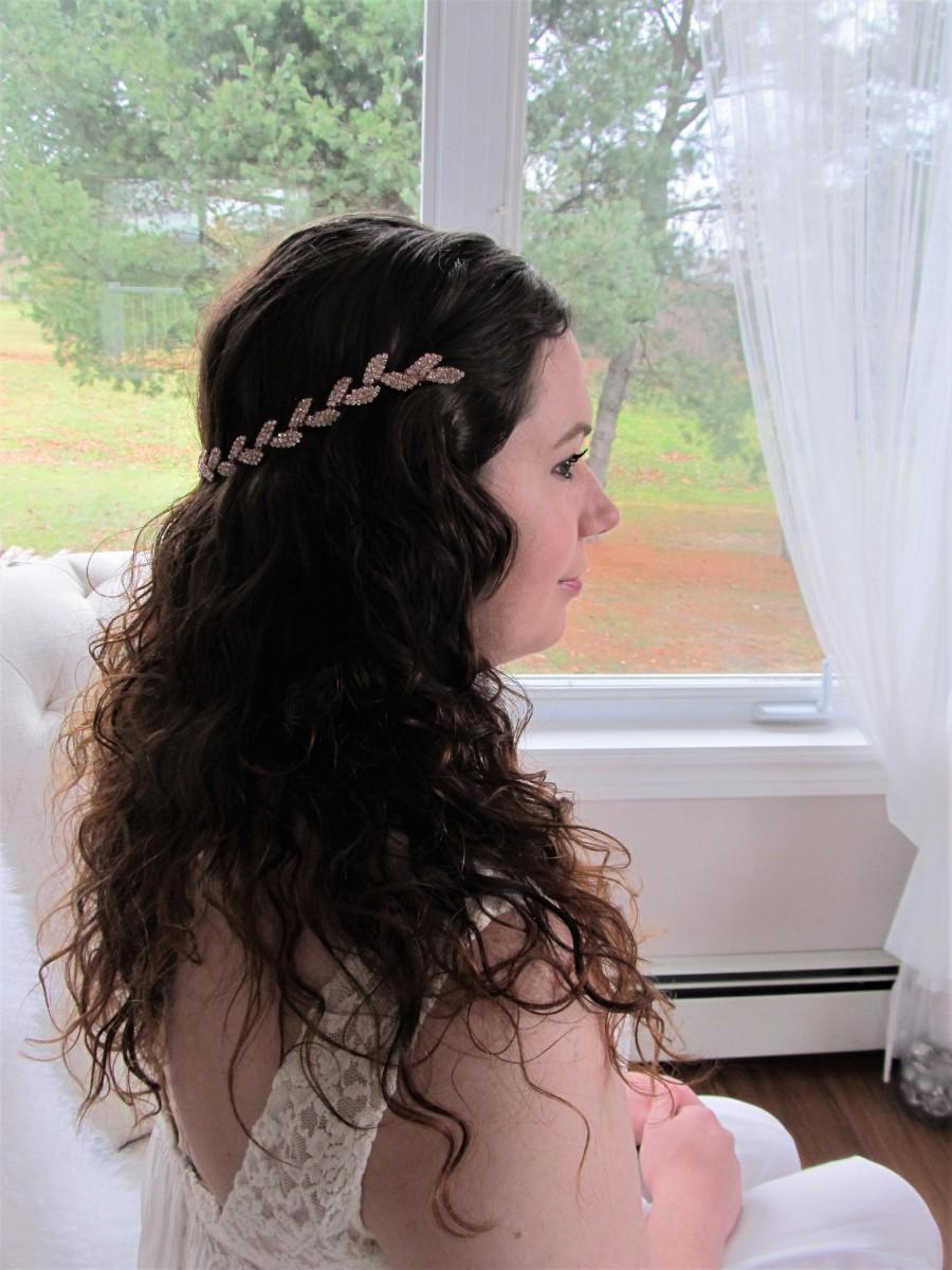 Wedding - Rose Gold Leaf Rhinestone Bridal Headband,Bridal Accessories,Wedding Accessories,Rose Gold Hair Vine,Bridal Headpiece,#HV25