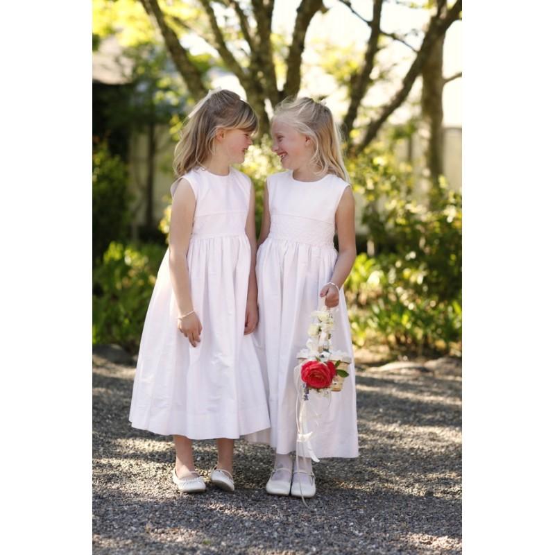 Wedding - Ankle-Length Simple Raglan Sleeve Scoop Neck White Satin Zipper Up Beading Flowergirl Dress - overpinks.com