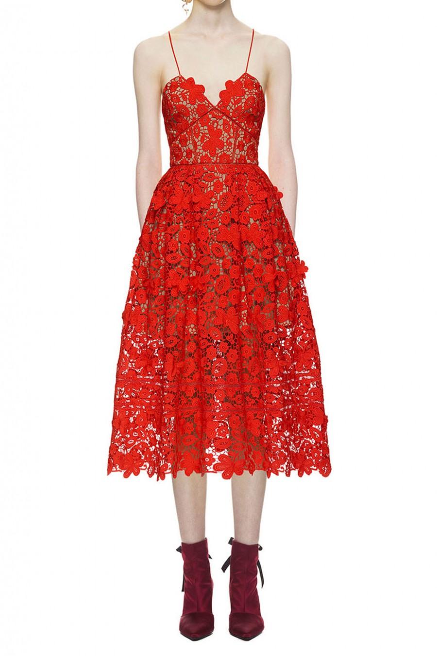 Mariage - Self Portrait 3d Floral Azaelea Lace Dress In Tomato Red