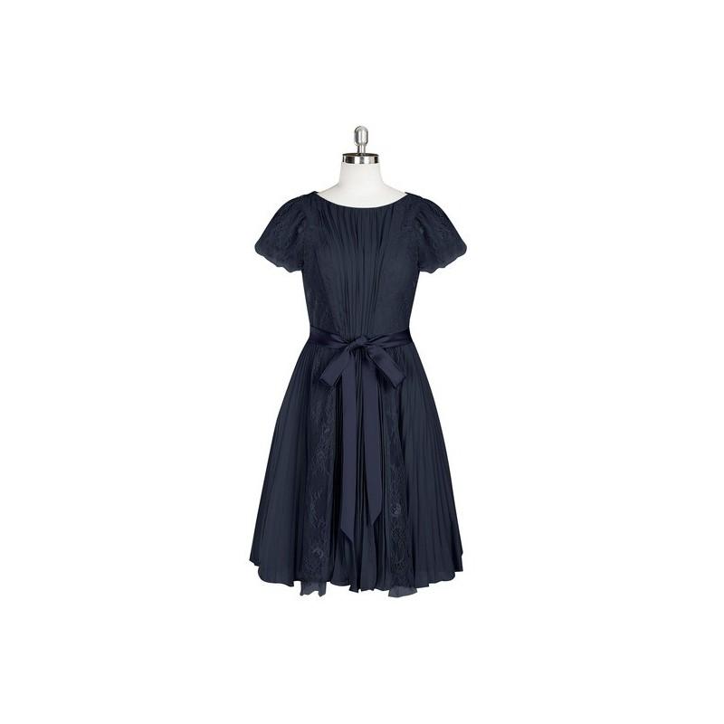 Mariage - Dark_navy Azazie Miley - Back Zip Scoop Chiffon, Charmeuse And Lace Knee Length Dress - Simple Bridesmaid Dresses & Easy Wedding Dresses