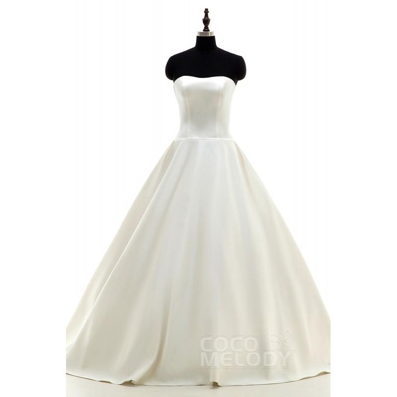 زفاف - Timeless A-line Sweetheart Droppedl Chapel Train Satin Ivory Sleeveless Zipper Wedding Dress Jack-Bolero - Top Designer Wedding Online-Shop