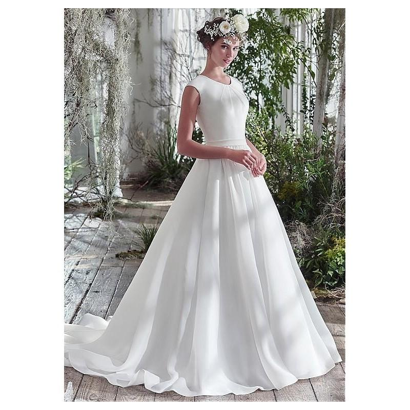 Hochzeit - Chic Organza Satin Jewel Neckline A-line Wedding Dresses With Beadings - overpinks.com