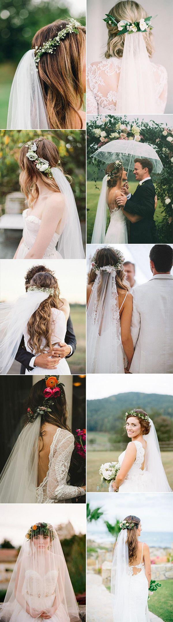 Wedding - Top 10 Wedding Hairstyles With Flower Crown Veil For 2018