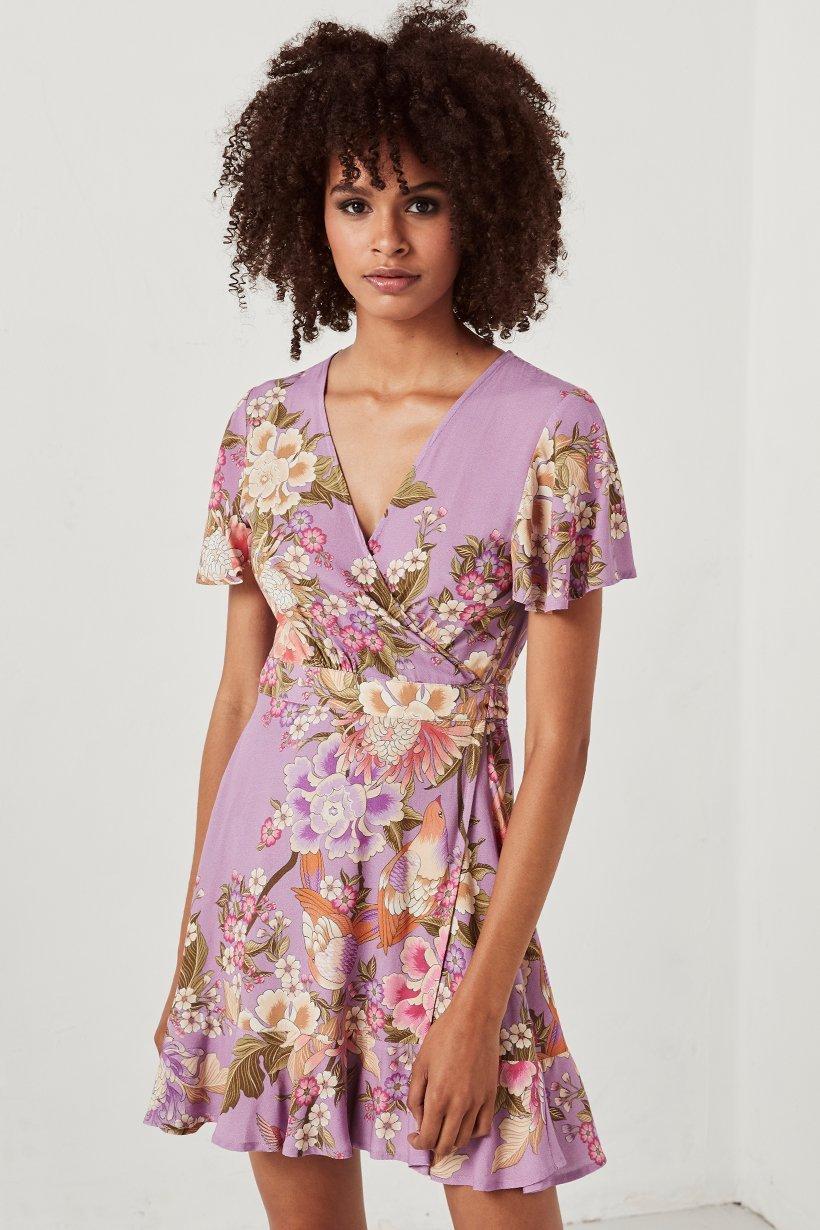 Wedding - Spell & The Gypsy Collective Blue Skies Wrap Mini Dress In Lilac