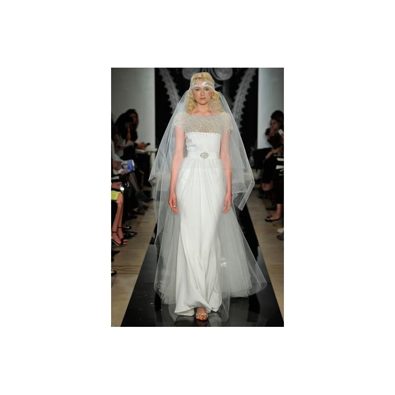 Свадьба - Reem Acra SP14 Dress 15 - Full Length Spring 2014 Reem Acra Sheath Ivory High-Neck - Rolierosie One Wedding Store